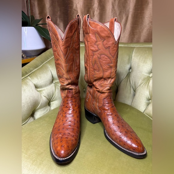 VINTAGE USA COWTOWN OSTRICH LEATHER ENGINEER BOSS BOOTS 10B - Picture 4 of 14